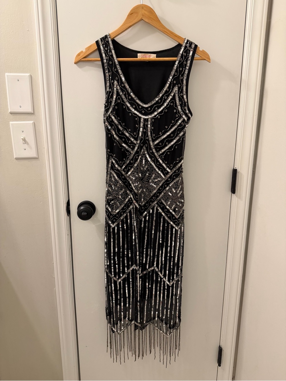 Gatsbylady London Black Silver Beaded Fringe 1920s Flapper Dress